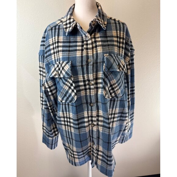 Primark Women's Plaid Flannel Button Up Shacket Shirt Medium Oversized Cabin Cor - Picture 1 of 13
